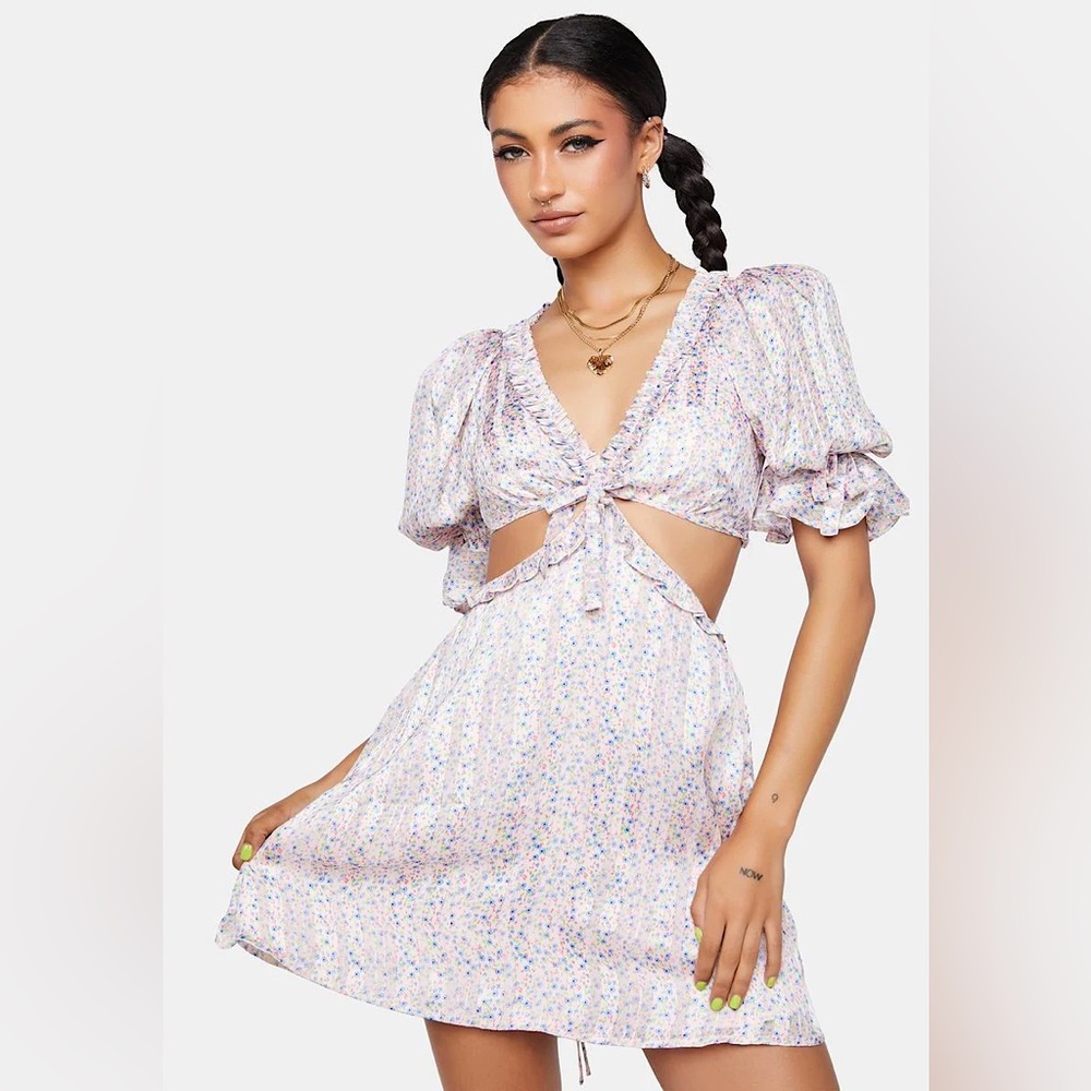 NWT For Love & Lemons Phoebe Floral Cutout Mini Dress Sz S Summer Boho Party